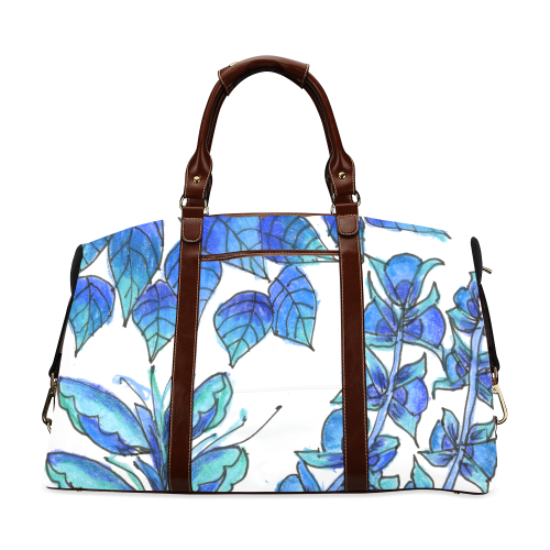 Pretty Blue Flowers, Aqua Garden Zendoodle Classic Travel Bag (Model 1643)