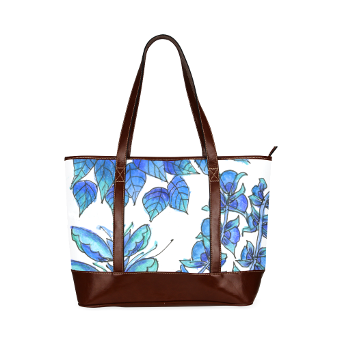 Pretty Blue Flowers, Aqua Garden Zendoodle Tote Handbag (Model 1642)