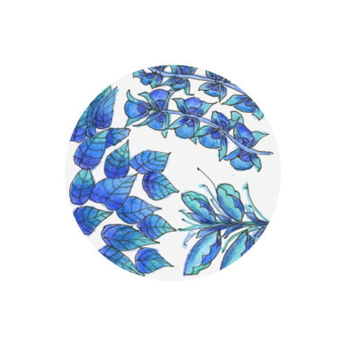 Pretty Blue Flowers, Aqua Garden Zendoodle Round Mousepad