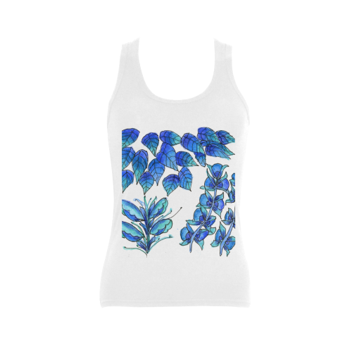Pretty Blue Flowers, Aqua Garden Zendoodle Women's Shoulder-Free Tank Top (Model T35)