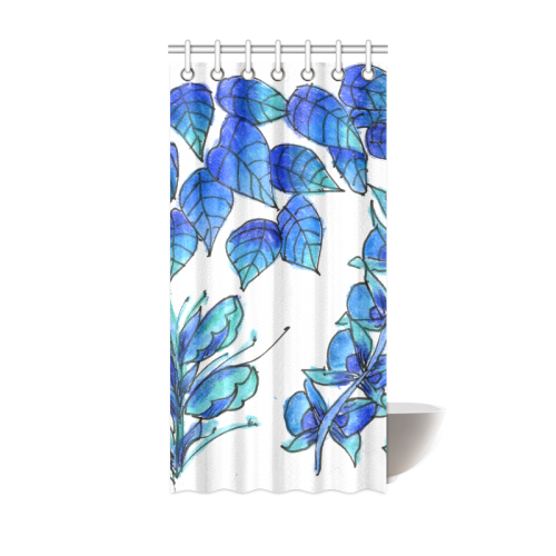 Pretty Blue Flowers, Aqua Garden Zendoodle Shower Curtain 36"x72"