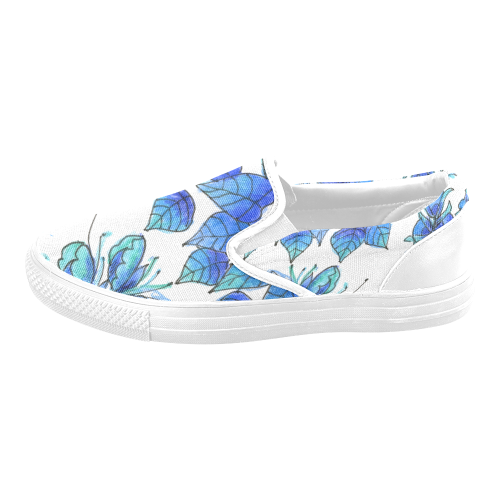 Pretty Blue Flowers, Aqua Garden Zendoodle Women's Unusual Slip-on Canvas Shoes (Model 019)