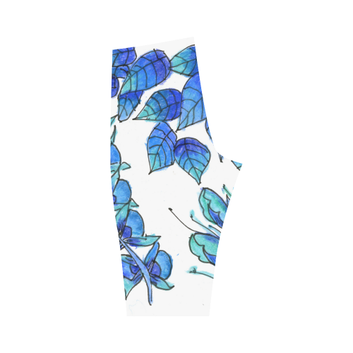 Pretty Blue Flowers, Aqua Garden Zendoodle Hestia Cropped Leggings (Model L03)