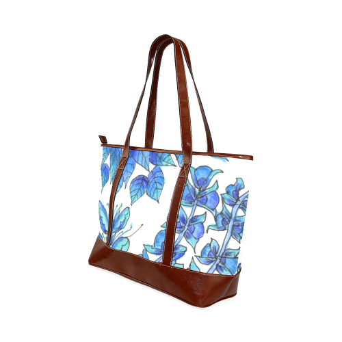 Pretty Blue Flowers, Aqua Garden Zendoodle Tote Handbag (Model 1642)