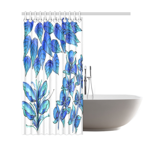 Pretty Blue Flowers, Aqua Garden Zendoodle Shower Curtain 69"x72"