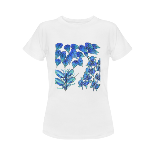 Pretty Blue Flowers, Aqua Garden Zendoodle Women's Classic T-Shirt (Model T17）