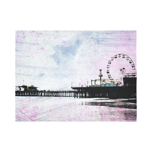 Pink Grunge Santa Monica Pier Cotton Linen Wall Tapestry 80"x 60"