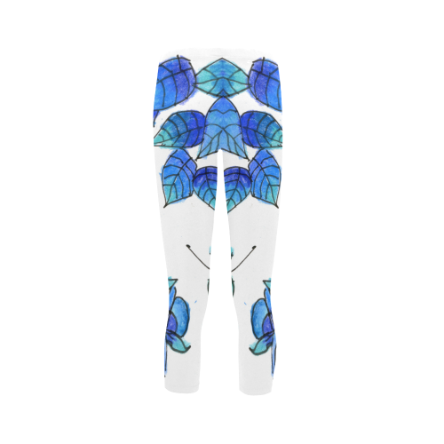 Pretty Blue Flowers, Aqua Garden Zendoodle Capri Legging (Model L02)