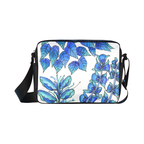 Pretty Blue Flowers, Aqua Garden Zendoodle Classic Cross-body Nylon Bags (Model 1632)
