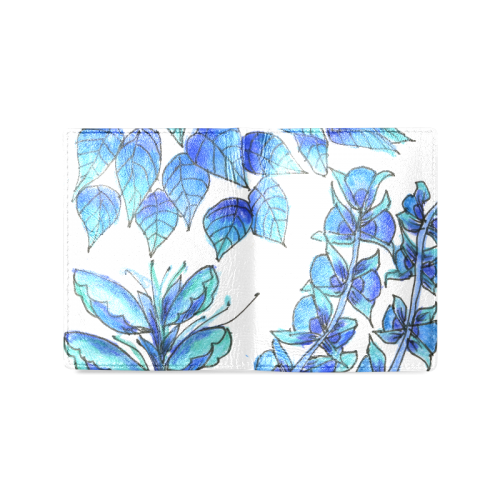 Pretty Blue Flowers, Aqua Garden Zendoodle Men's Leather Wallet (Model 1612)