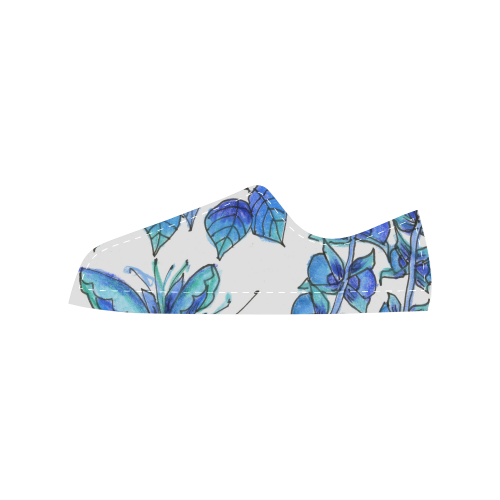 Pretty Blue Flowers, Aqua Garden Zendoodle Women's Classic Canvas Shoes (Model 018)