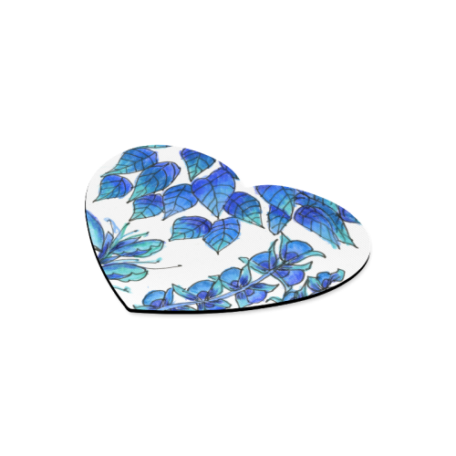 Pretty Blue Flowers, Aqua Garden Zendoodle Heart-shaped Mousepad