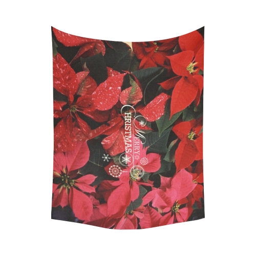 Poinsettia, merry christmas Cotton Linen Wall Tapestry 80"x 60"