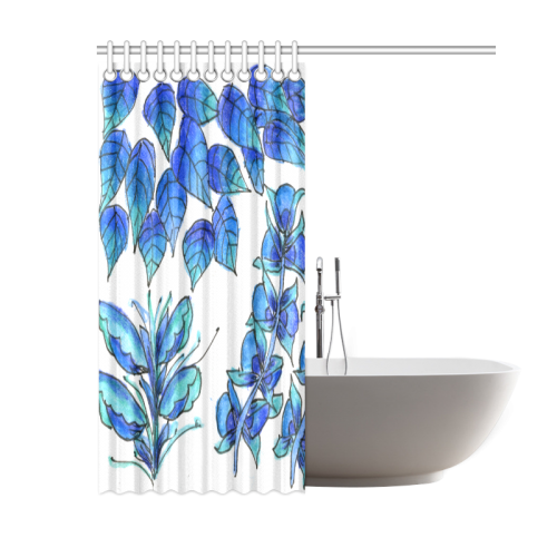Pretty Blue Flowers, Aqua Garden Zendoodle Shower Curtain 60"x72"