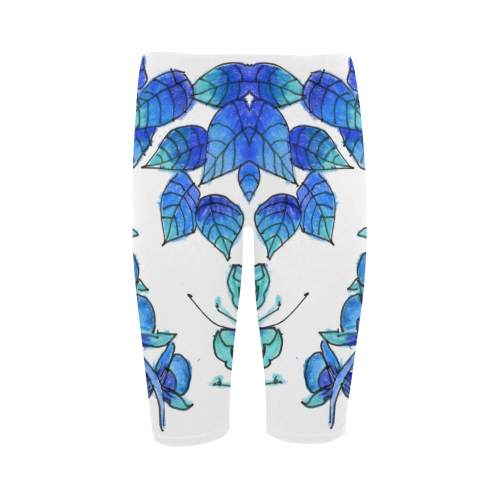 Pretty Blue Flowers, Aqua Garden Zendoodle Hestia Cropped Leggings (Model L03)