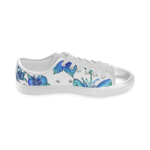 Pretty Blue Flowers, Aqua Garden Zendoodle Women's Classic Canvas Shoes (Model 018)