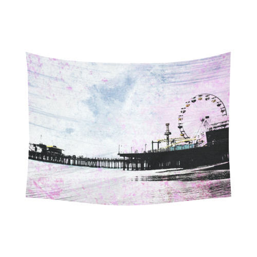Pink Grunge Santa Monica Pier Cotton Linen Wall Tapestry 80"x 60"
