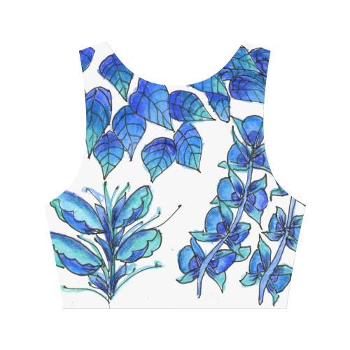 Pretty Blue Flowers, Aqua Garden Zendoodle Women's Crop Top (Model T42)