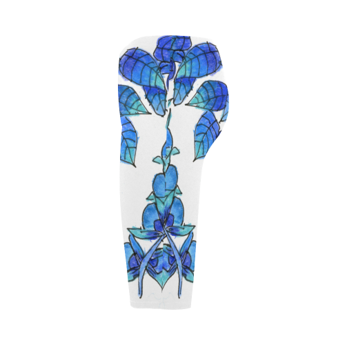 Pretty Blue Flowers, Aqua Garden Zendoodle Hestia Cropped Leggings (Model L03)