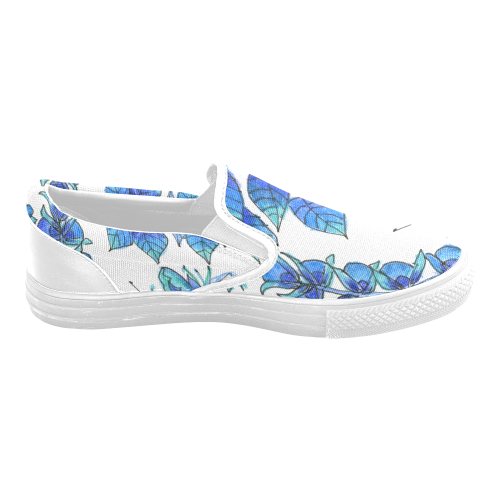 Pretty Blue Flowers, Aqua Garden Zendoodle Women's Unusual Slip-on Canvas Shoes (Model 019)