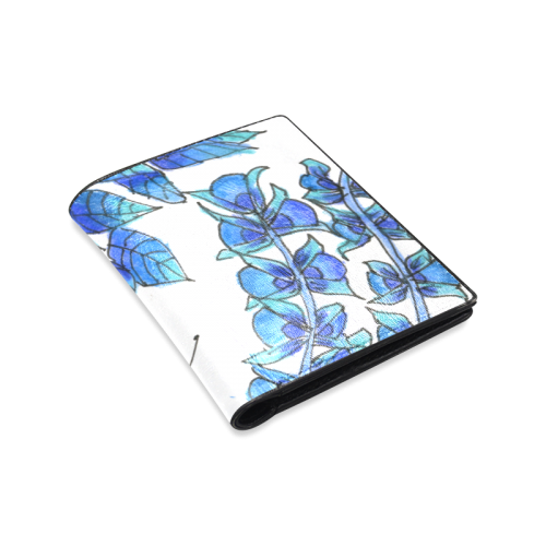 Pretty Blue Flowers, Aqua Garden Zendoodle Men's Leather Wallet (Model 1612)