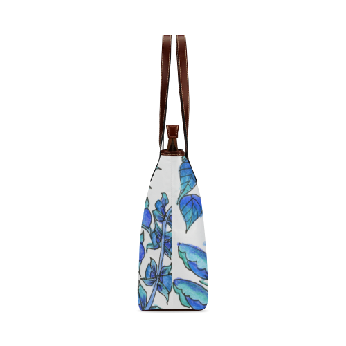 Pretty Blue Flowers, Aqua Garden Zendoodle Shoulder Tote Bag (Model 1646)