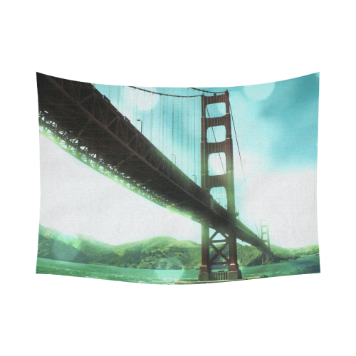 Green Bokeh Golden Gate Bridge Cotton Linen Wall Tapestry 80"x 60"