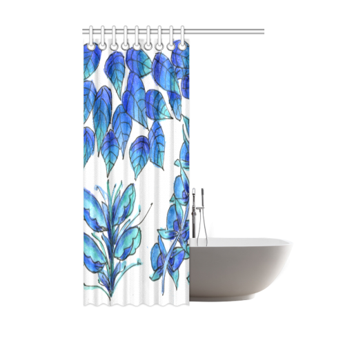 Pretty Blue Flowers, Aqua Garden Zendoodle Shower Curtain 48"x72"