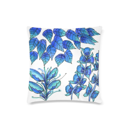 Pretty Blue Flowers, Aqua Garden Zendoodle Custom Zippered Pillow Case 16"x16"(Twin Sides)