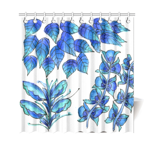 Pretty Blue Flowers, Aqua Garden Zendoodle Shower Curtain 69"x70"