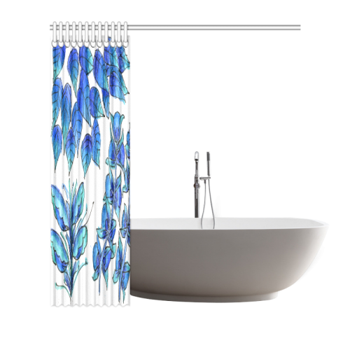 Pretty Blue Flowers, Aqua Garden Zendoodle Shower Curtain 66"x72"