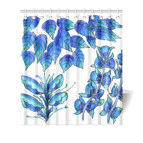 Pretty Blue Flowers, Aqua Garden Zendoodle Shower Curtain 66"x72"