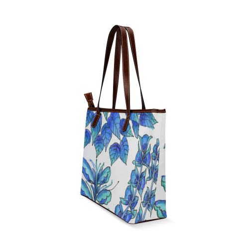 Pretty Blue Flowers, Aqua Garden Zendoodle Shoulder Tote Bag (Model 1646)