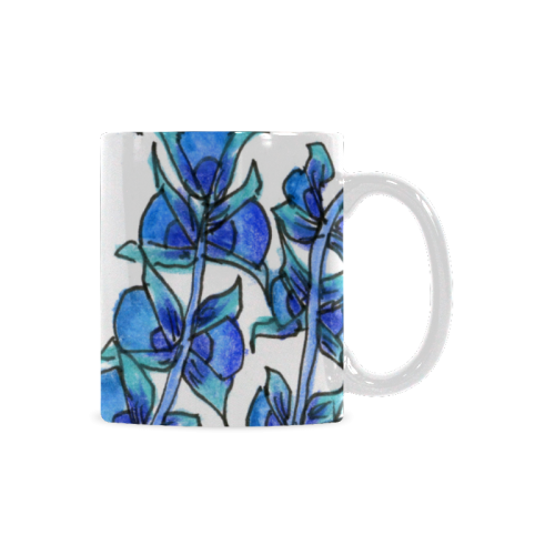 Pretty Blue Flowers, Aqua Garden Zendoodle White Mug(11OZ)