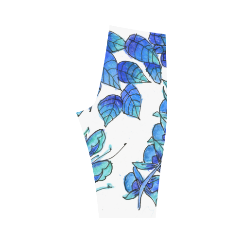 Pretty Blue Flowers, Aqua Garden Zendoodle Hestia Cropped Leggings (Model L03)