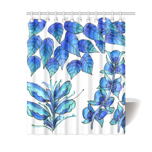 Pretty Blue Flowers, Aqua Garden Zendoodle Shower Curtain 60"x72"
