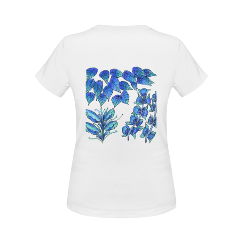 Pretty Blue Flowers, Aqua Garden Zendoodle Women's Classic T-Shirt (Model T17）