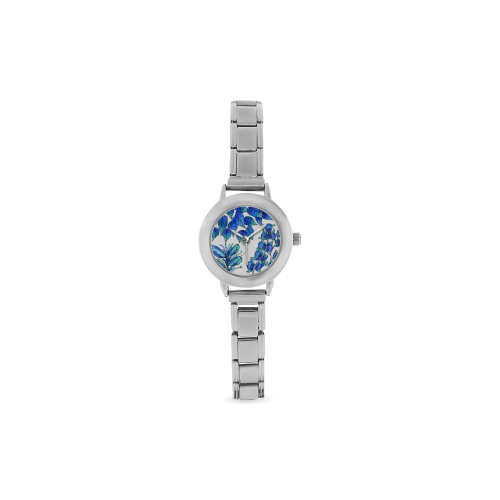 Pretty Blue Flowers, Aqua Garden Zendoodle Women's Italian Charm Watch(Model 107)