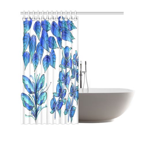 Pretty Blue Flowers, Aqua Garden Zendoodle Shower Curtain 69"x70"