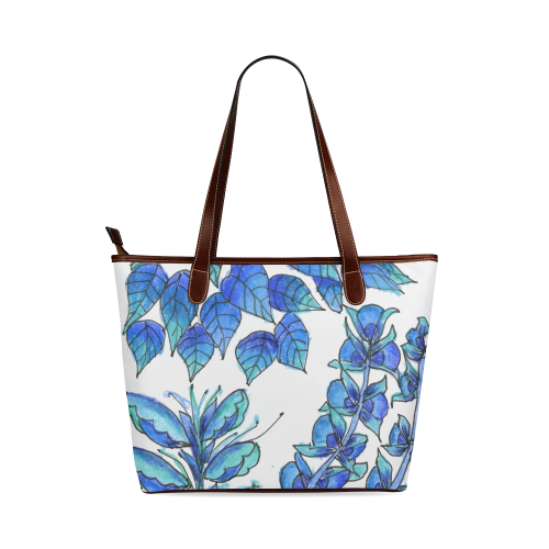 Pretty Blue Flowers, Aqua Garden Zendoodle Shoulder Tote Bag (Model 1646)