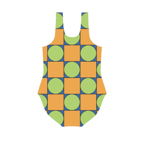 Green and Orange Geometric Pattern Vest One Piece Swimsuit (Model S04)