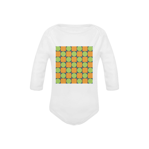 Green and Orange Geometric Pattern Baby Powder Organic Long Sleeve One Piece (Model T27)