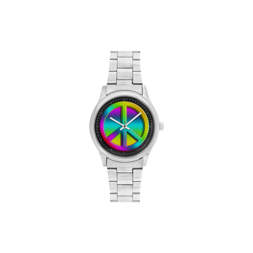 Colorful Peace Pattern Men's Stainless Steel Watch(Model 104)