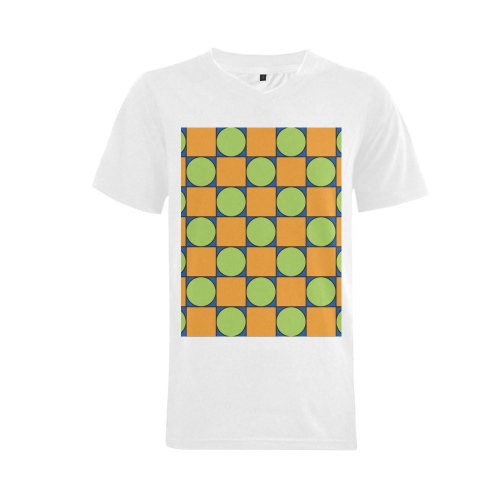Green and Orange Geometric Pattern Men's V-Neck T-shirt (USA Size) (Model T10)
