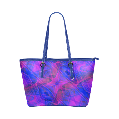 Geometric Abstract Blue and Purple Leather Tote Bag/Small (Model 1651)