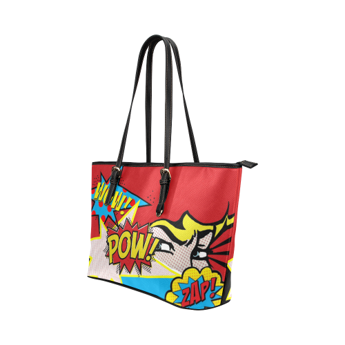 POP ART red Leather Tote Bag/Large (Model 1651)