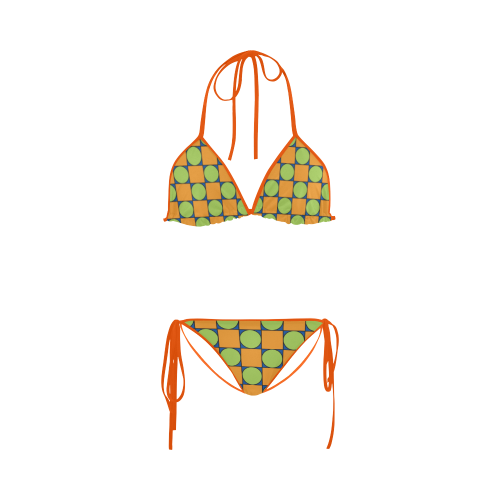 Green and Orange Geometric Pattern Custom Bikini Swimsuit