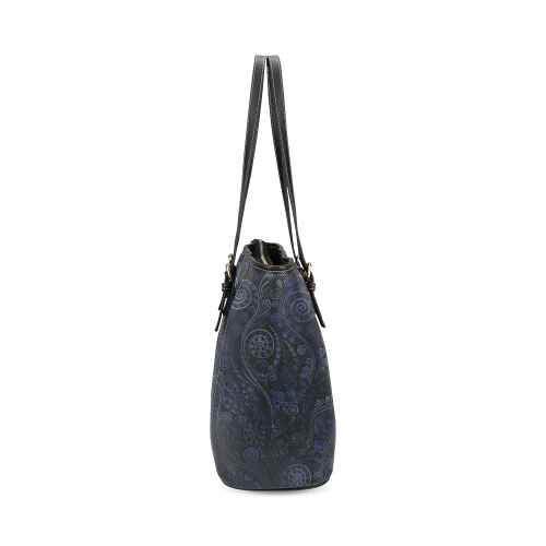 Ornamental - blue on gray Leather Tote Bag/Small (Model 1640)