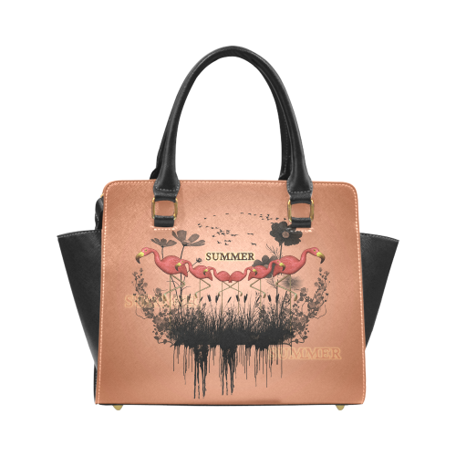 Summer design with flamingo Rivet Shoulder Handbag (Model 1645)