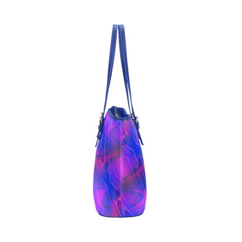 Geometric Abstract Blue and Purple Leather Tote Bag/Small (Model 1651)